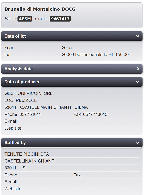 Poggio Vicino Brunello di Montalcino traceability