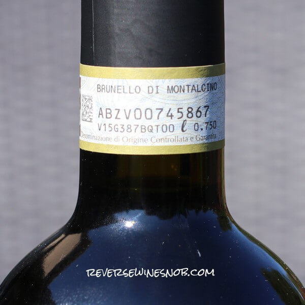 Kirkland Signature Brunello di Montalcino neck seal