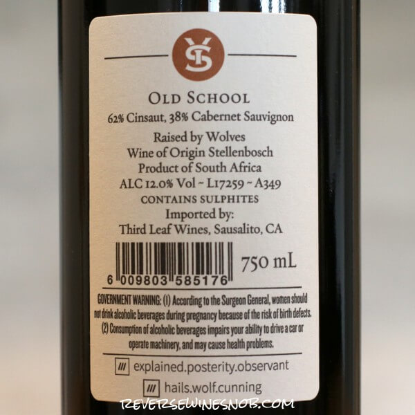 2019 Raised by Wolves Old School Red Blend Back Label