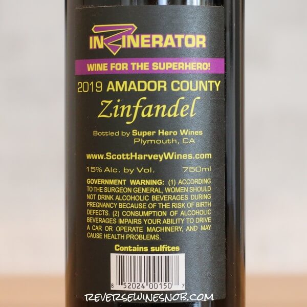 2019 Scott Harvey Inzinerator Back Label