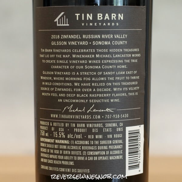 Tin Barn Gilsson Vineyard Russian River Valley Zinfandel Just Get It