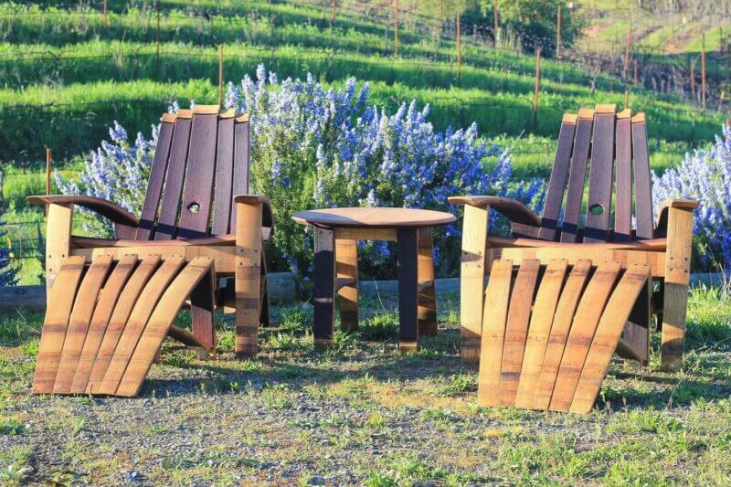 Wine Barrel Chairs, Ottoman, Table