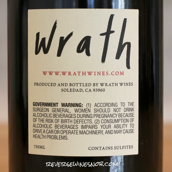 2019 Wrath 115/667 Pinot Noir Back Label
