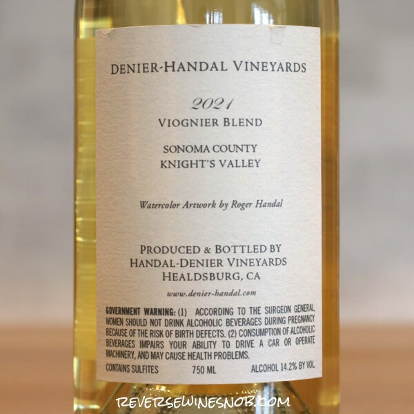 2021 Denier-Handal Viognier Blend Back Label