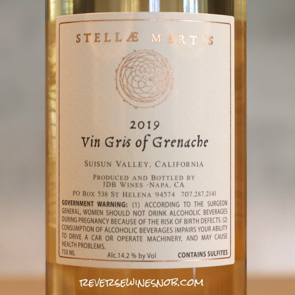 2019 Stellae Martis Vin Gris of Grenache Back Label