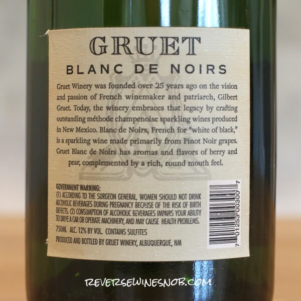 Gruet Blanc de Noirs Back Label