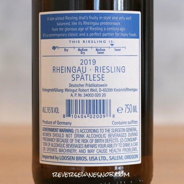 2019 Weingut Robert Weil Riesling Spätlese Back Label