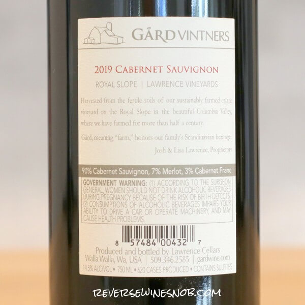 2019 Gard Lawrence Estate Cabernet Sauvignon Back Label
