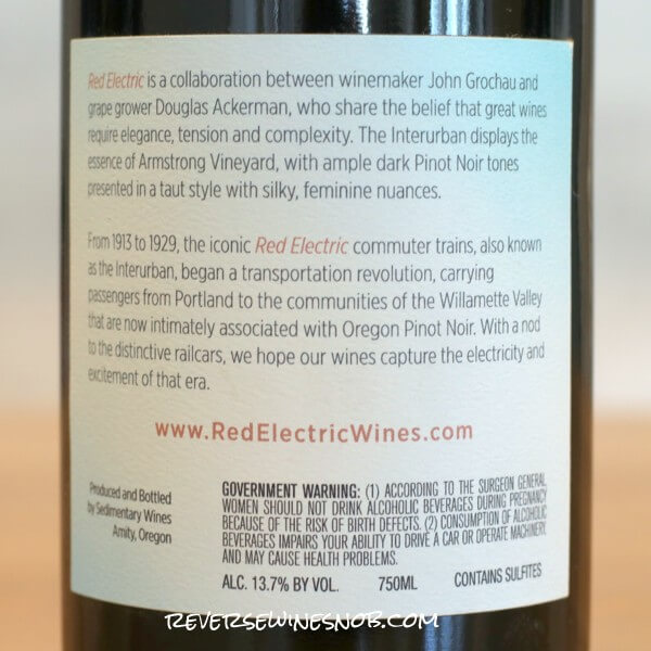 2019 Red Electric Interurban Pinot Noir Back Label