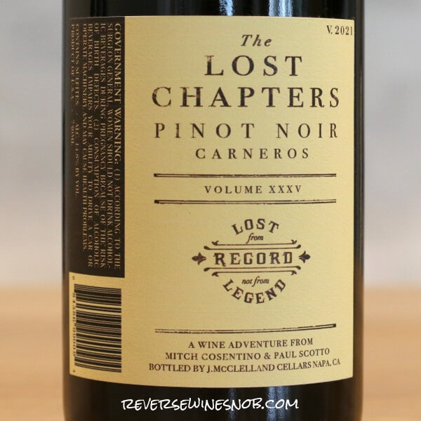 2021 The Lost Chapters Carneros Pinot Noir Back Label