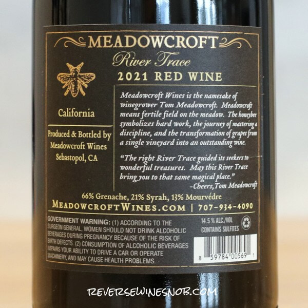 2021 Meadowcroft River Trace GSM Back Label