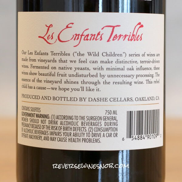 2018 Dashe Les Enfants Terribles Grenache Back Label