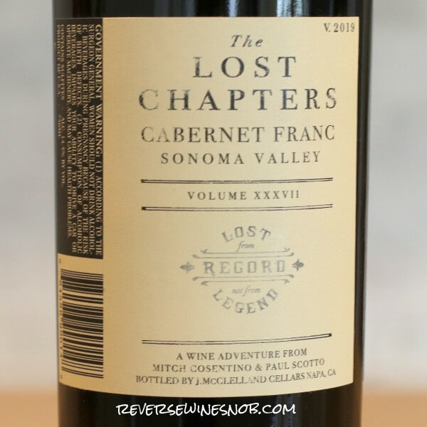 2019 The Lost Chapters Cabernet Franc Back Label
