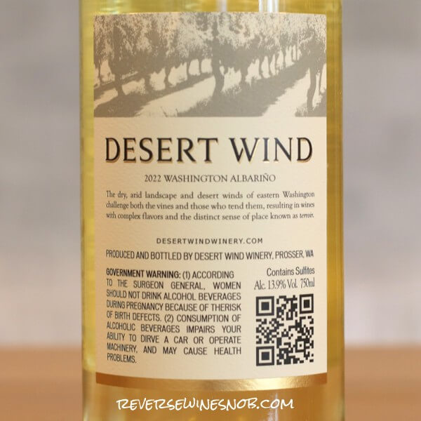 2022 Desert Wind Albarino Back Label