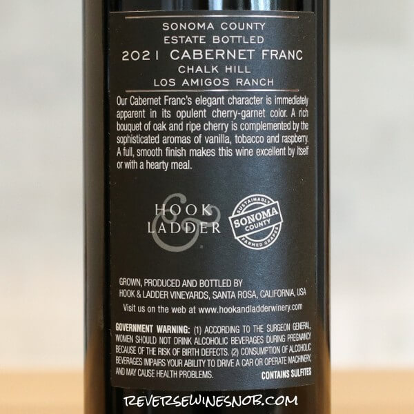 2021 Hook & Ladder Los Amigos Ranch Cabernet Franc Back Label