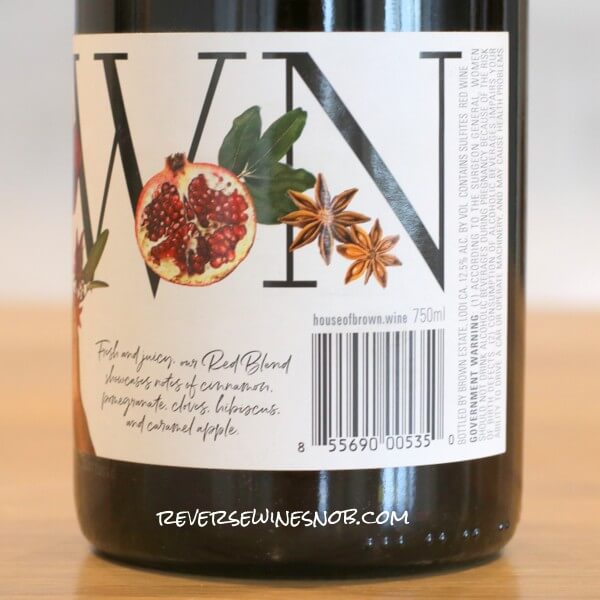 2021 House of Brown Red Blend Back Label
