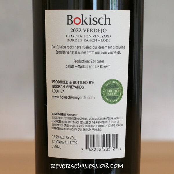 2022 Bokisch Verdejo Back Label