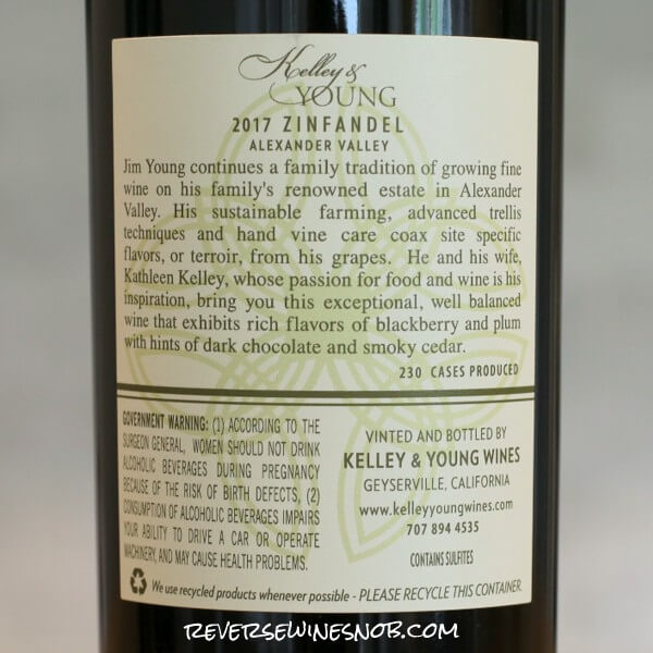 2017 Kelley & Young Zinfandel back label