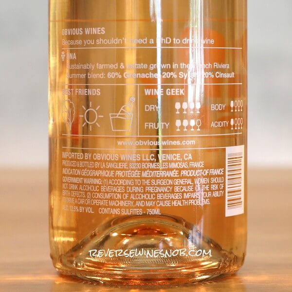 2021 Obvious Wines No. 6 Simply Rosé Back Label