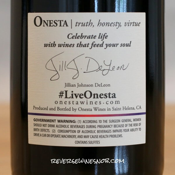 2019 Onesta Golden Vineyard Syrah Back Label