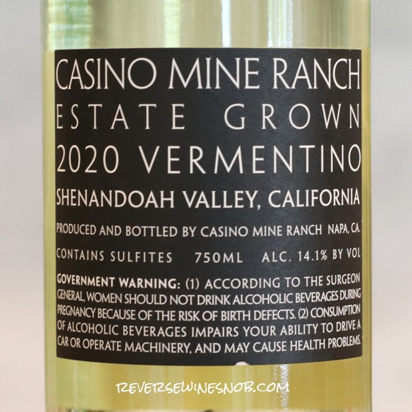 2020 Casino Mine Ranch Vermentino Back Label