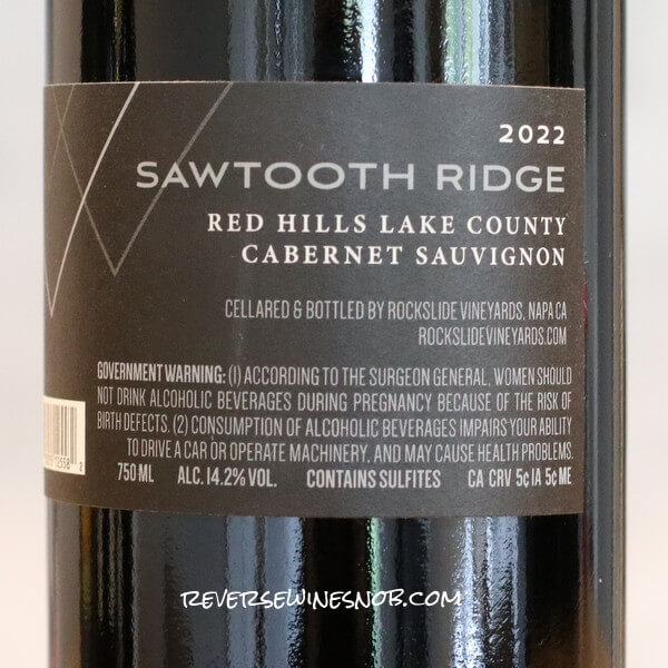 2022 Sawtooth Ridge Cabernet Sauvignon Back Label
