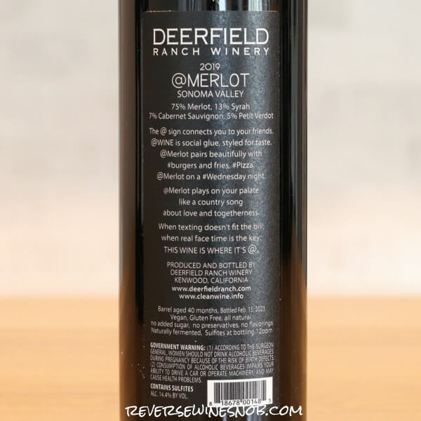 2019 Deerfield Ranch Winery Merlot Back Label