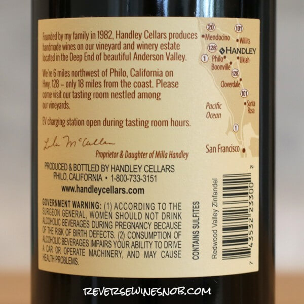 2018 Handley Kazmet Vineyard Zinfandel Back Label