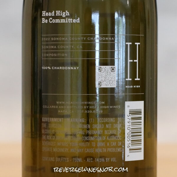 2022 Head High Sonoma County Chardonnay Back Label