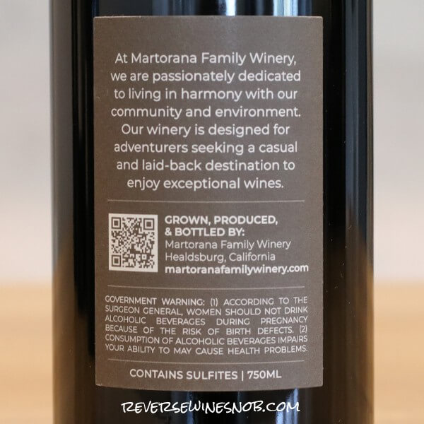 2021 Martorana Family Winery Dry Creek Valley Petite Sirah Back Label