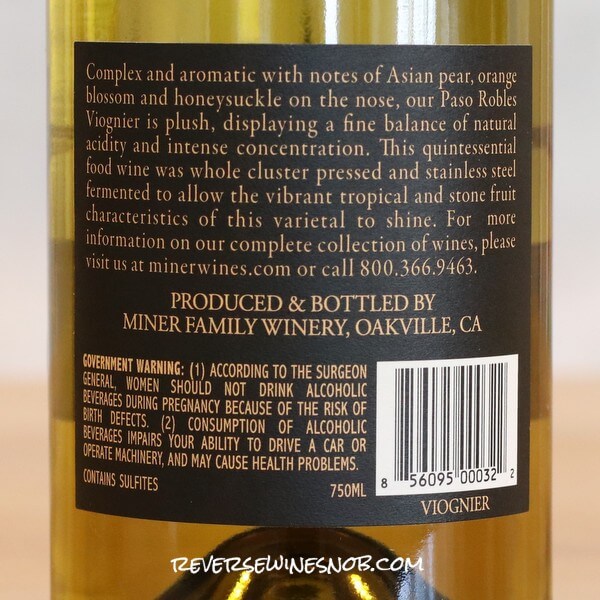 2021 Miner Paso Robles Viognier Back Label