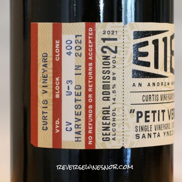 2021 E11even Petit Verdot Back Label
