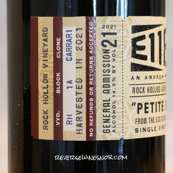 2021 E11even Petite Sirah Back Label