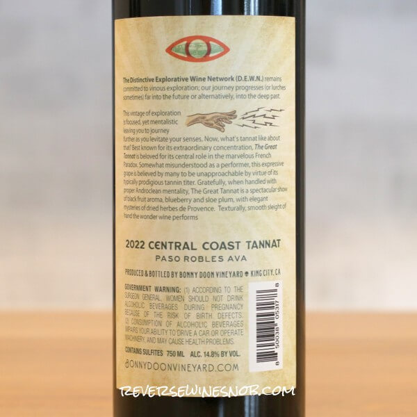 2022 Bonny Doon Vineyard The Great Tannat Back Label