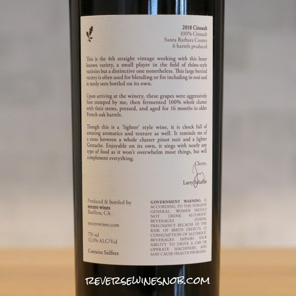 2018 tercero Cinsault Back Label