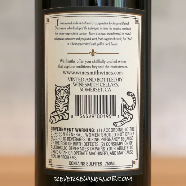2021 Winesmith Heringer Vineyards Tannat Back Label