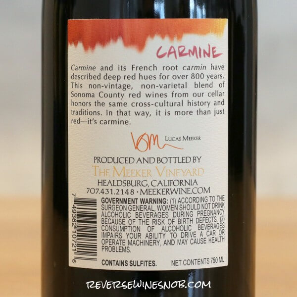 Meeker Vineyard Carmine Watercolor Sonoma County Red Wine Back Label
