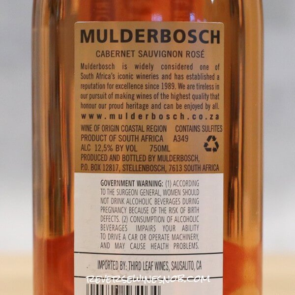 2023 Mulderbosch Cabernet Sauvignon Rosé Back Label