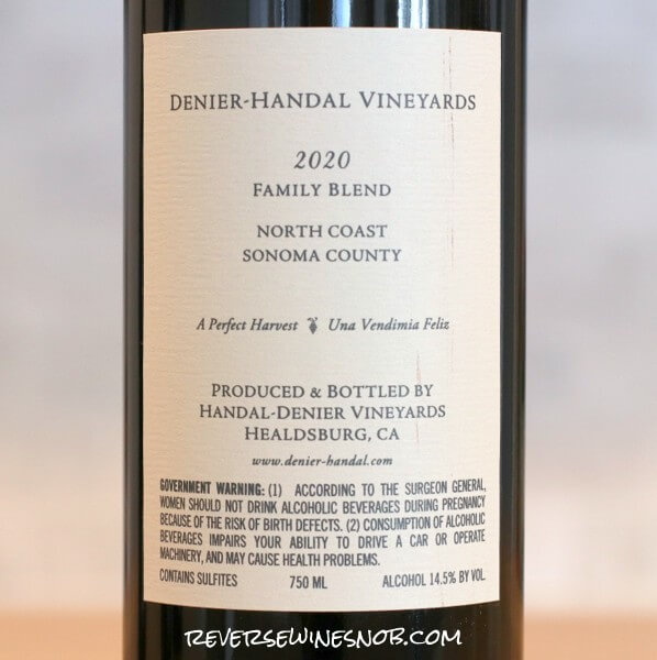 2020 Denier-Handal Family Blend Back Label