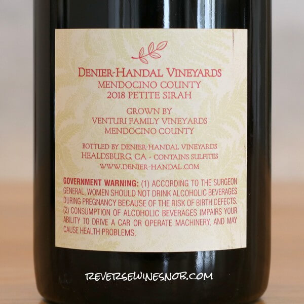 2018 Denier-Handal Venturi Family Vineyard Petite Sirah Back Label