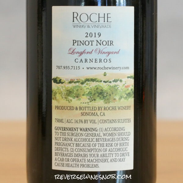 2019 Roche Winery Longford Vineyard Reserve Pinot Noir Back Label