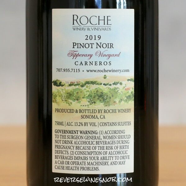 2019 Roche Winery Tipperary Vineyard Reserve Pinot Noir Back Label