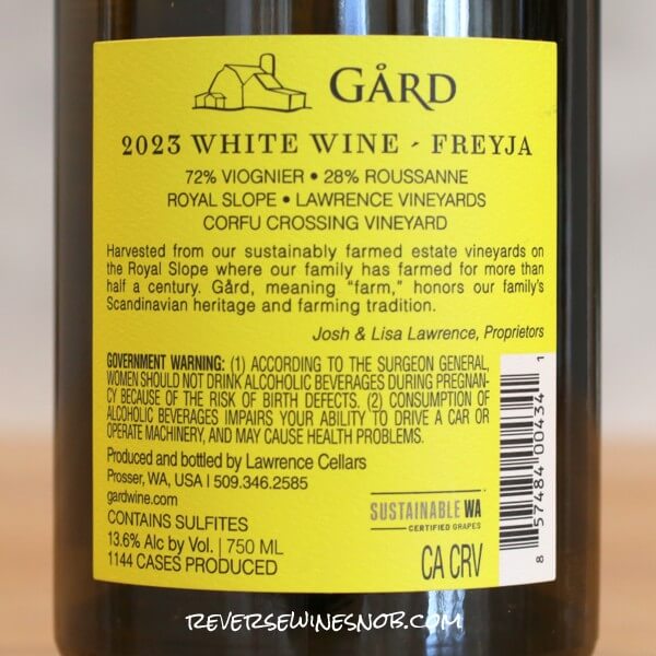 2023 Gard Vintners Freyja White Back Label