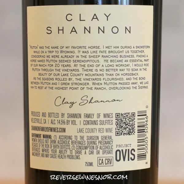 2021 Clay Shannon Mutton Red Blend Back Label