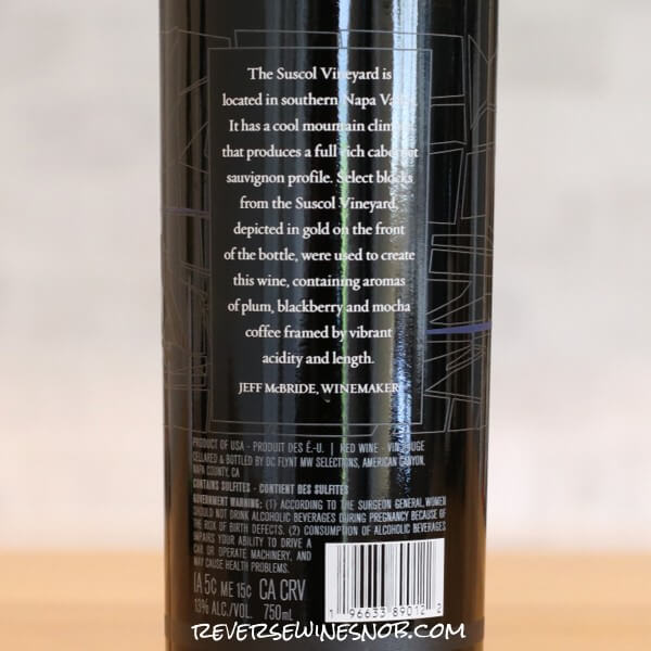 2022 Kirkland Signature Suscol Vineyard Napa Valley Cabernet Sauvignon Back Label