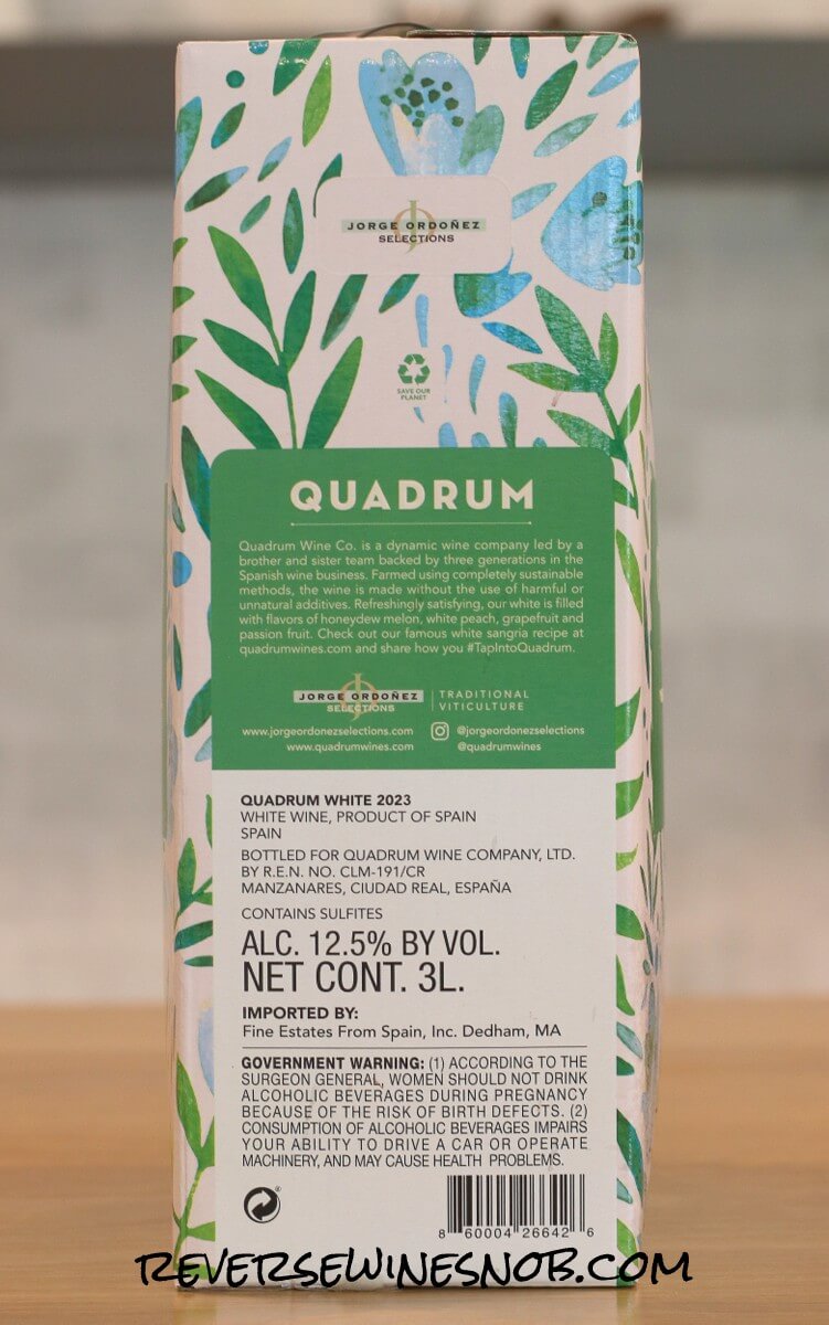 Quadrum White Wine Blend Box Side Label