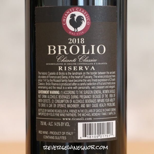 2018 Barone Ricasoli Brolio Chianti Classico Riserva Back Label