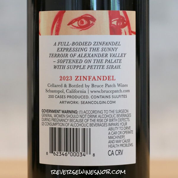 2023 Bruce Patch Alexander Valley Zinfandel Back Label