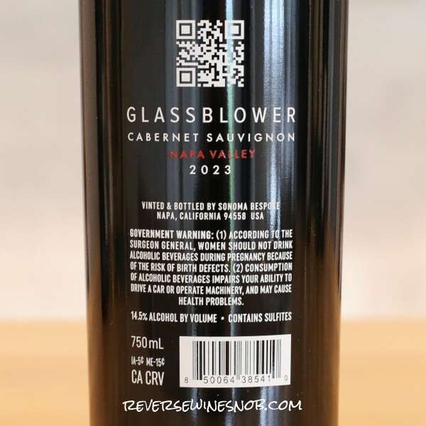 2023 Glassblower Napa Valley Cabernet Sauvignon Back Label