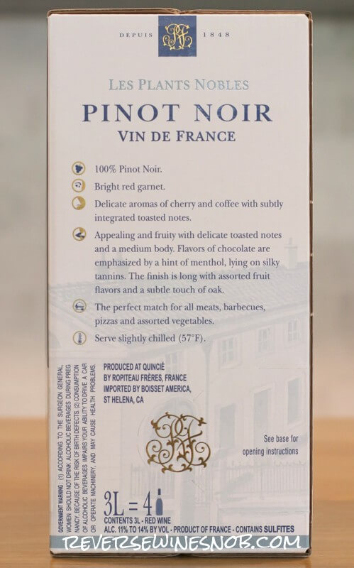 2023 Ropiteau Pinot Noir 3L Box Side Label